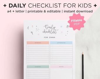 Daily Checklist Chore Chart For Kids, Editable Daily Chore Chart, Daily Checklist For Kids, Homeschool Planner, Kids Chore Chart Printable