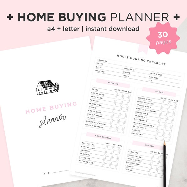 Home Buying Planner, Real Estate House Hunting Checklist, Home Buying Guide, Home Inspection Checklist, Real Estate Buyer Lead Magnet