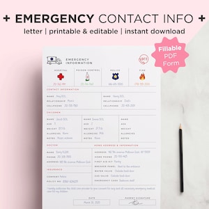 Emergency Contact Info, In Case Of Emergency Printable, Babysitter Information Sheet, Emergency Contact Form, Contact Information For Nanny
