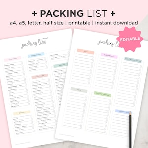 Packing List Editable Travel Packing List Printable Packing Checklist Packing List Editable Travel Packing List Printable Packing Checklist