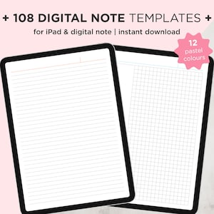 Papel digital para tomar notas, plantilla Goodnotes, bloc de notas digital tamaño carta, notas digitales, inserciones de Goodnotes, papel de notas digitales A4