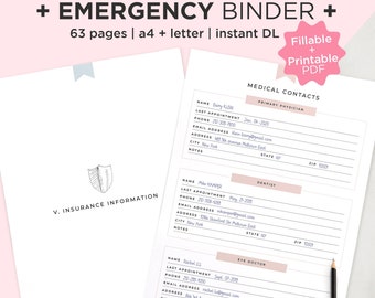 Emergency Binder Fillable, In Case Of Emergency Printable, Medical Binder, Emergency Planner, Family Printable, Emergency Organizer