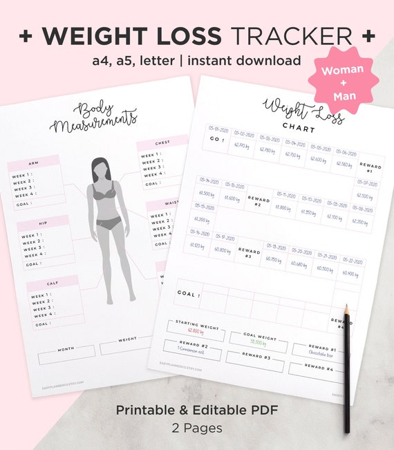 Weight Loss Tracker Editable Weight Loss Planner Body | Etsy