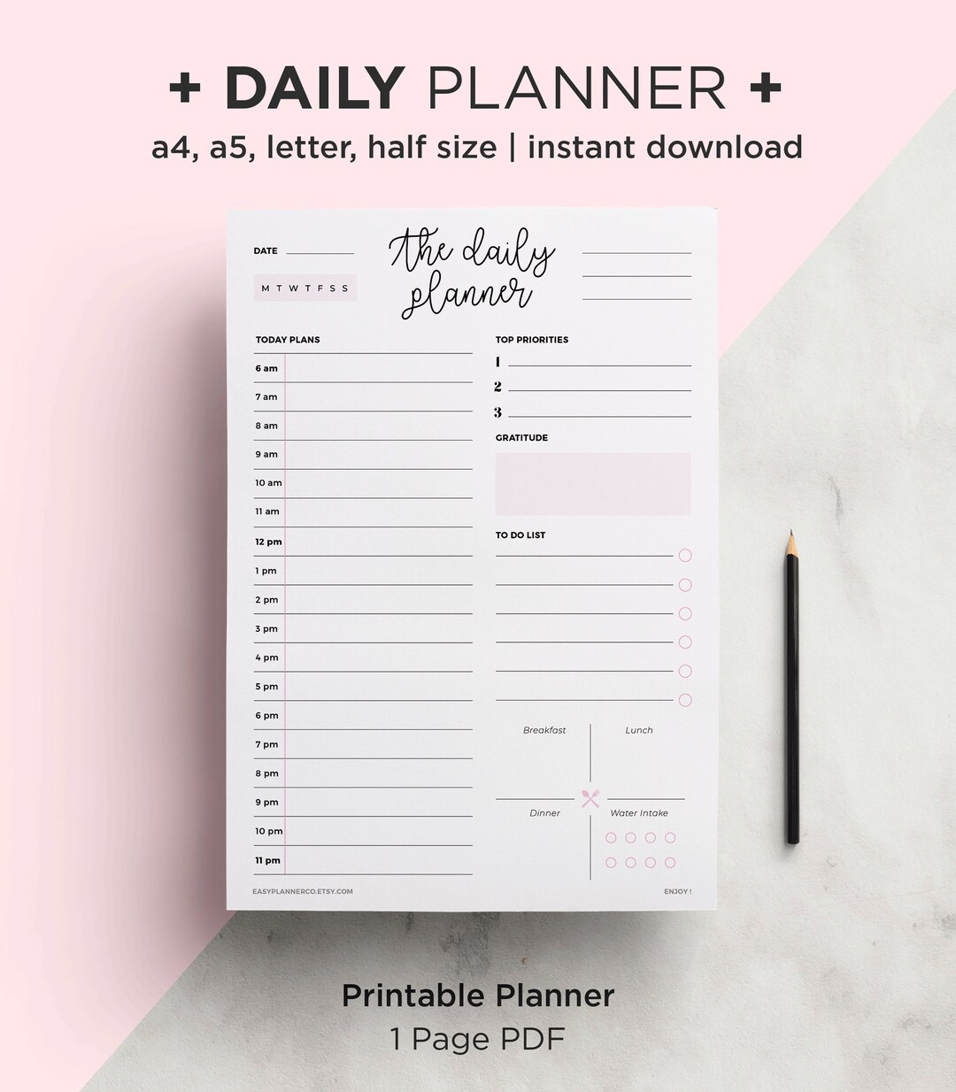 Daily Planner Printable, Printable to Do List, Cute Daily Planner