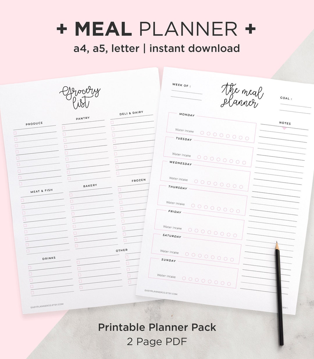 Meal Planner Printable With Grocery List PDF Letter A4 A5 - Etsy