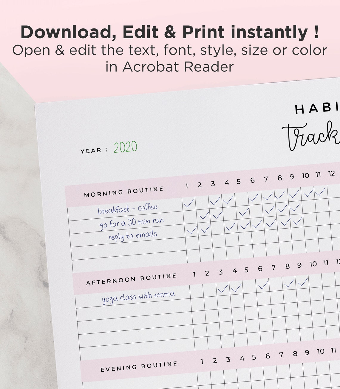 Editable Habit Tracker Printable PDF A5 A4 Letter Planner | Etsy Canada