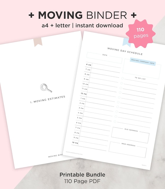 Moving Planner Printable PDF, Relocation Planner, Letter A4 Planner Inserts