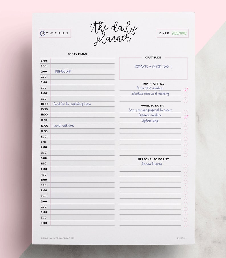 Daily Planner Printable Half Hour, Printable to Do List, Daily Planner PDF, Daily Goal Planner
