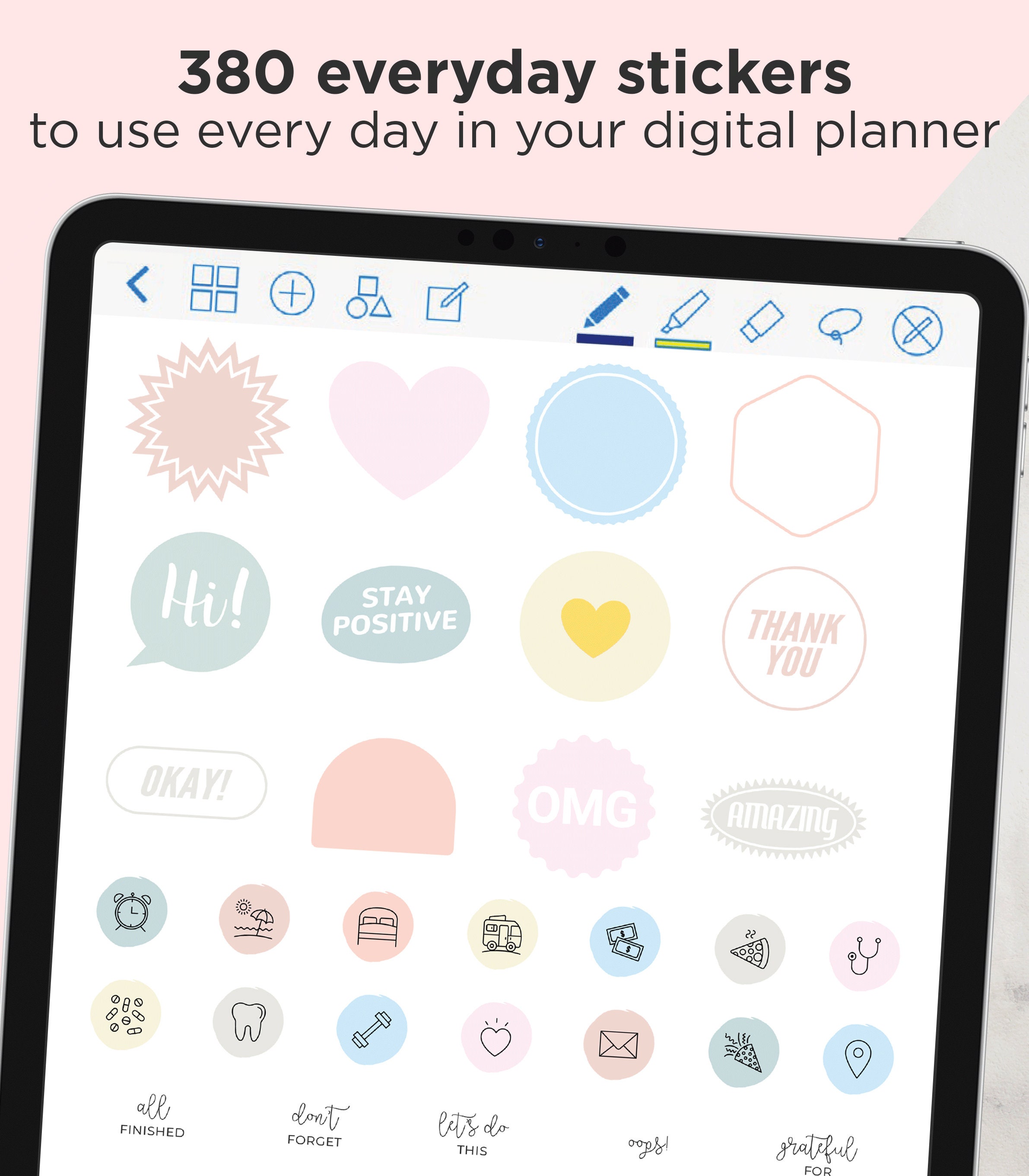 Everyday Digital Stickers Set for Goodnotes, Precropped Digital