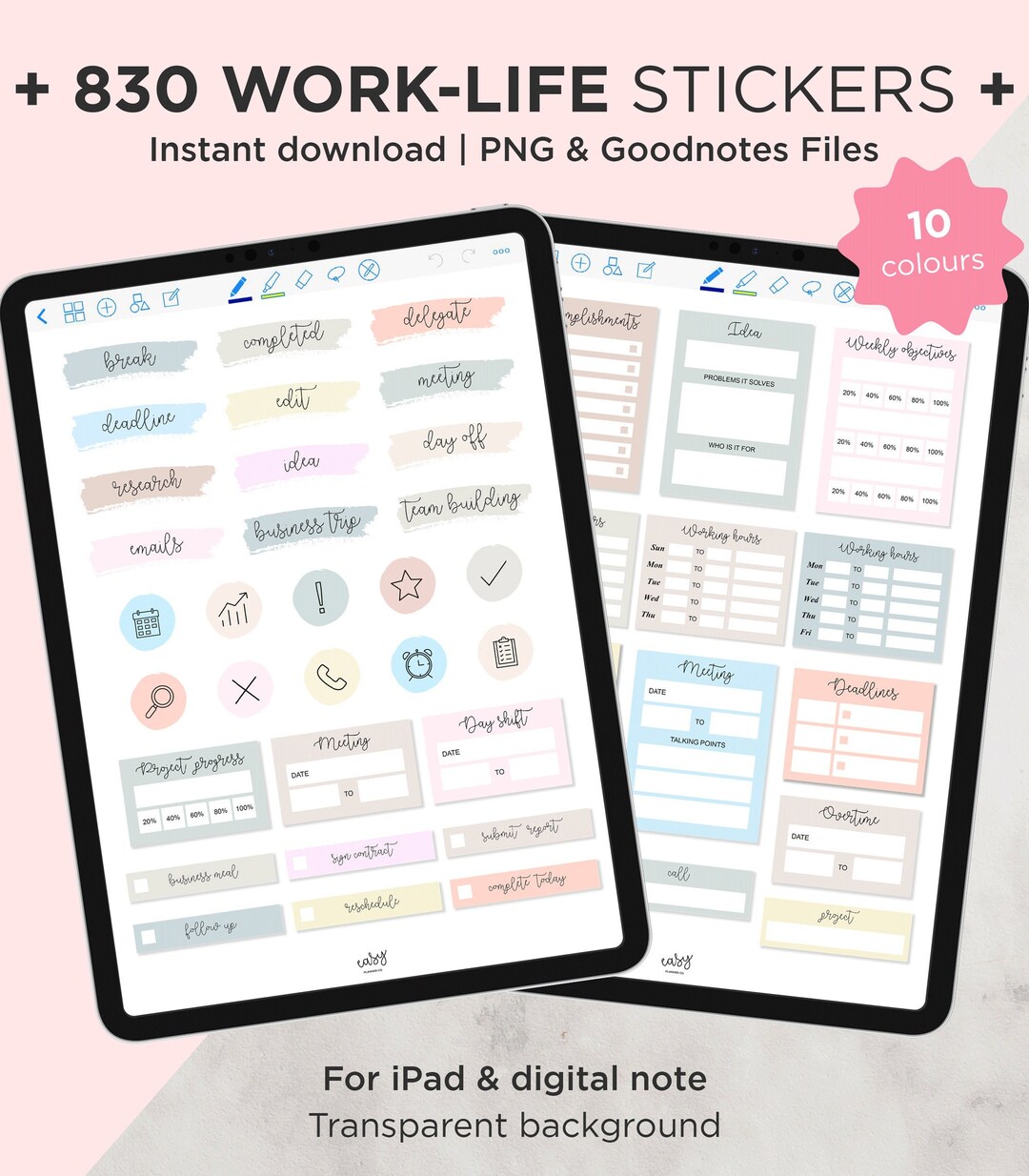 Work-life Digital Stickers, Precropped Goodnotes Stickers, Sticker Book ...
