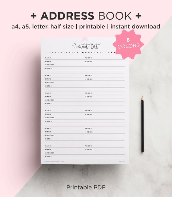 Address Book Printable Half Letter A4 A5 Planner Inserts - Etsy UK