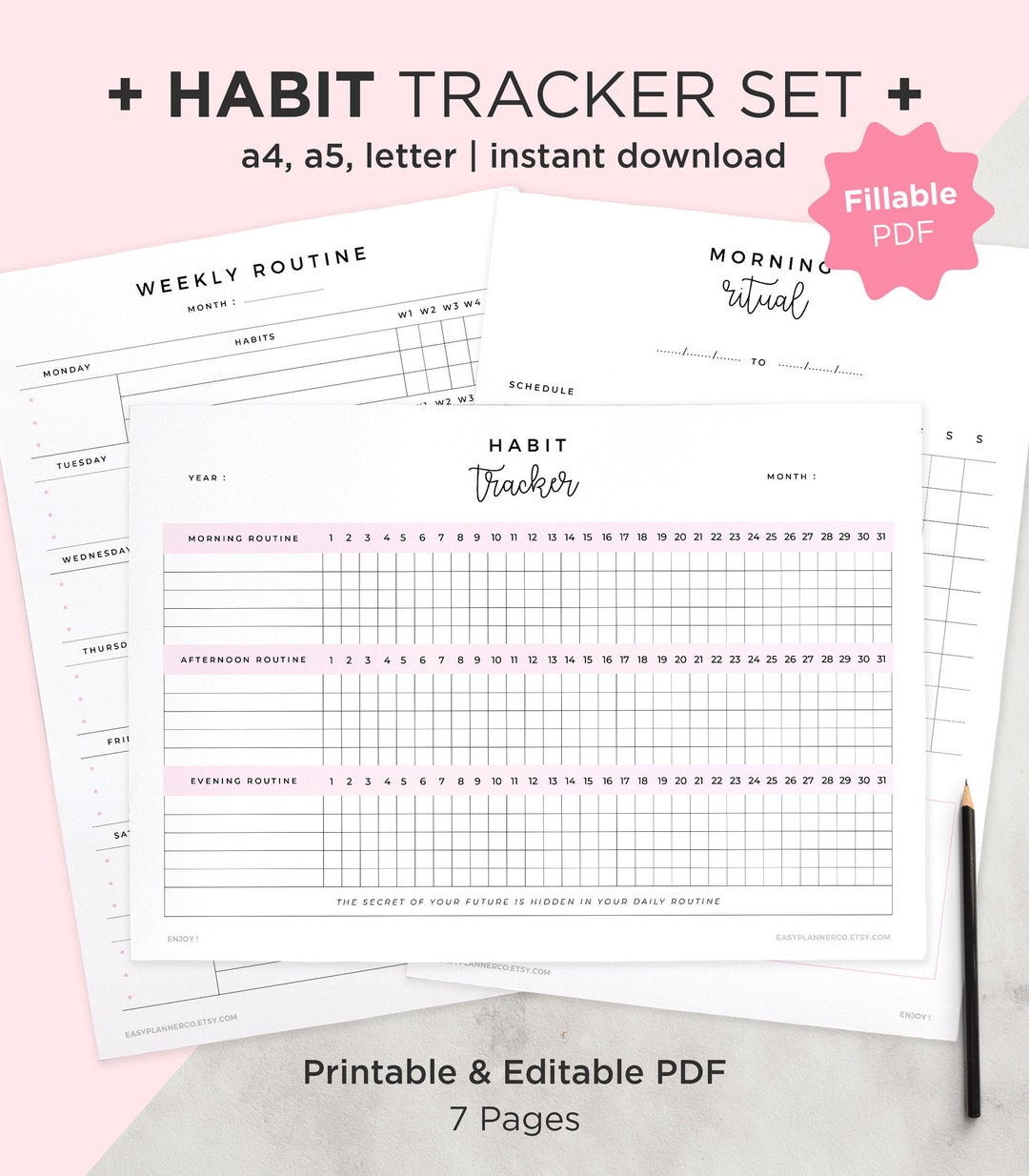 Editable Habit Tracker Printable PDF A5 A4 Letter Planner Insert - Etsy