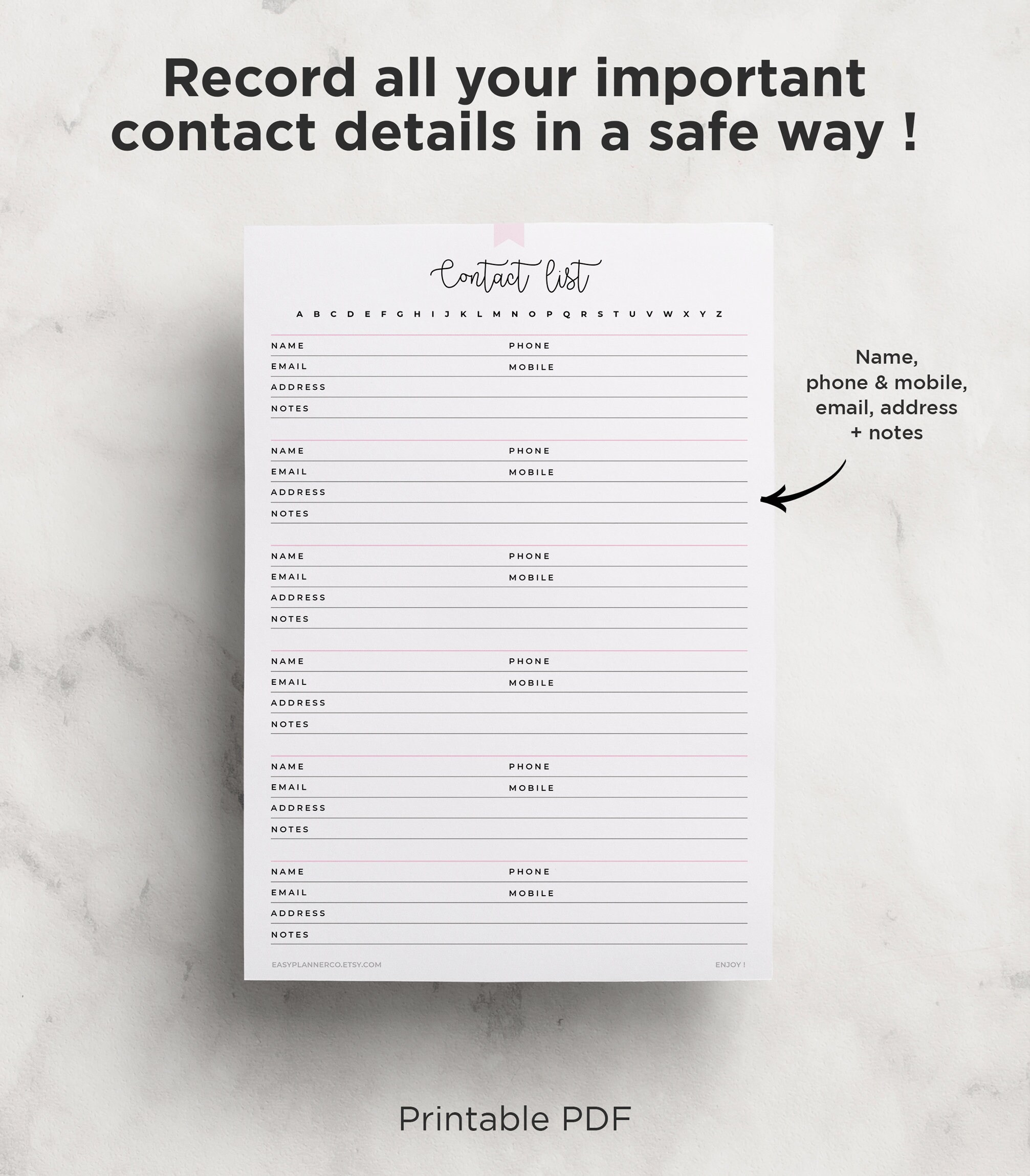 Address Book Printable, Half Letter A4 A5 Planner Inserts - Etsy