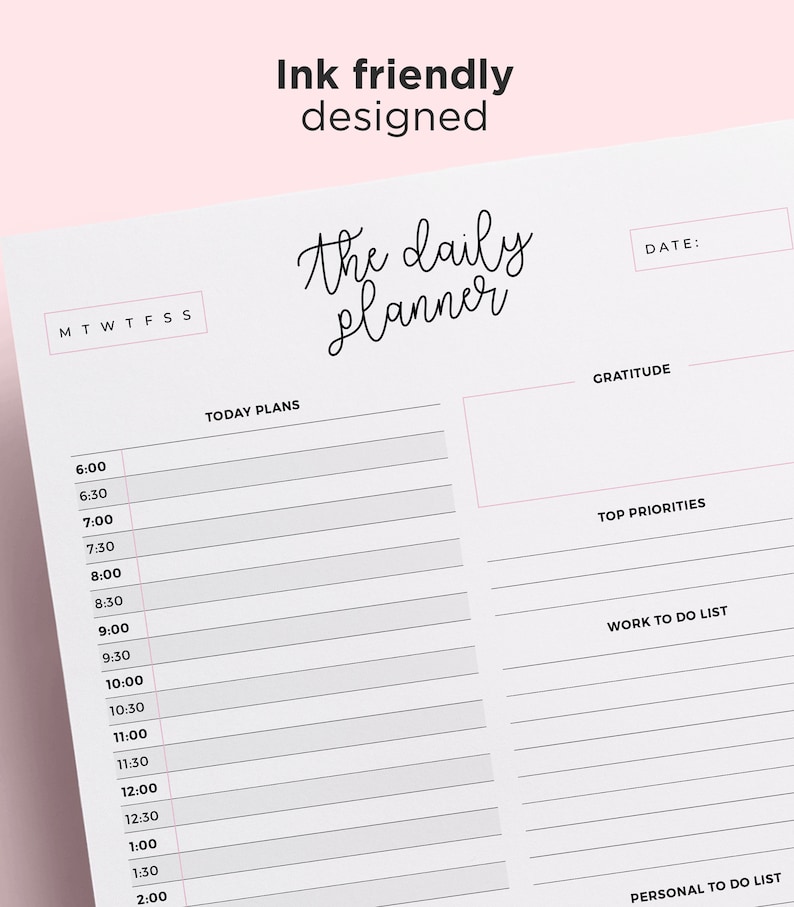 Daily Planner Printable Half Hour, Printable to Do List, Daily Planner