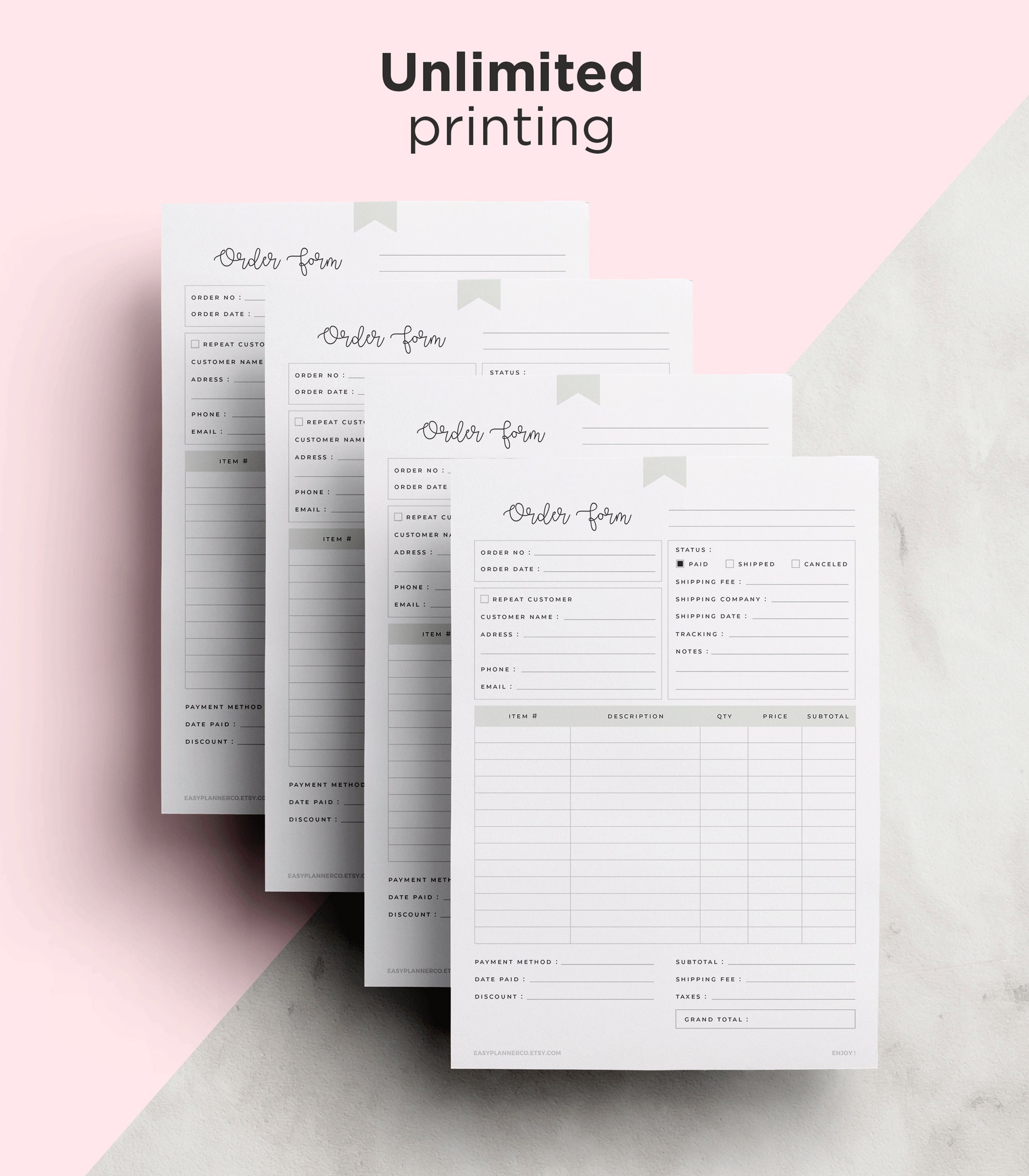 Order Form, Editable Order Form Template, A5 Order Form, Order Form ...