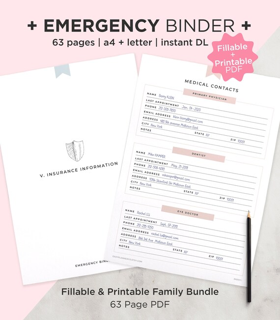 Emergency Binder Fillable, In Case Of Emergency Printable, Medical Binder, Emergency Planner, Family Printable, Emergency Organizer