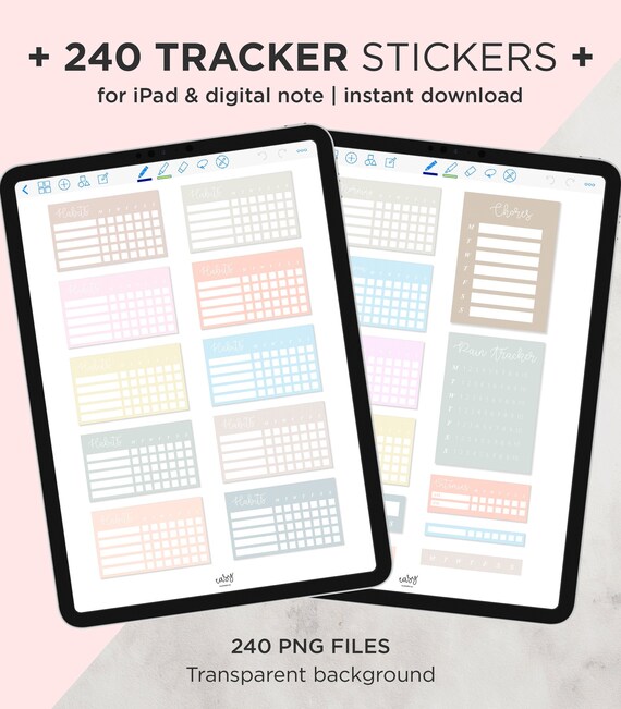240 Habit Tracker Stickers, Digital Tracker Stickers, Weekly Habit Tracker, Tracker Stickers For Goodnotes, Goal Stickers, Habits Stickers
