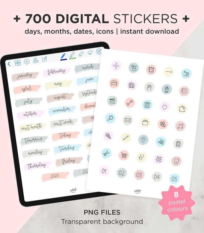 Digital Planner Stickers Pastel Colours Goodnotes Stickers Etsy