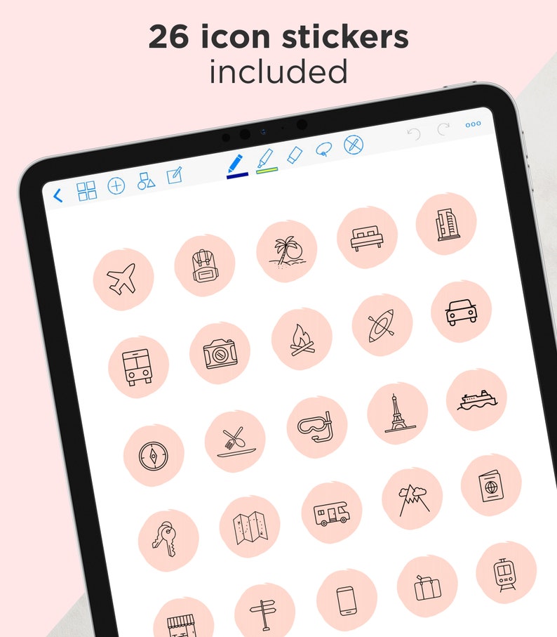 Travel Digital Stickers for Goodnotes Planner, Vacation Goodnotes