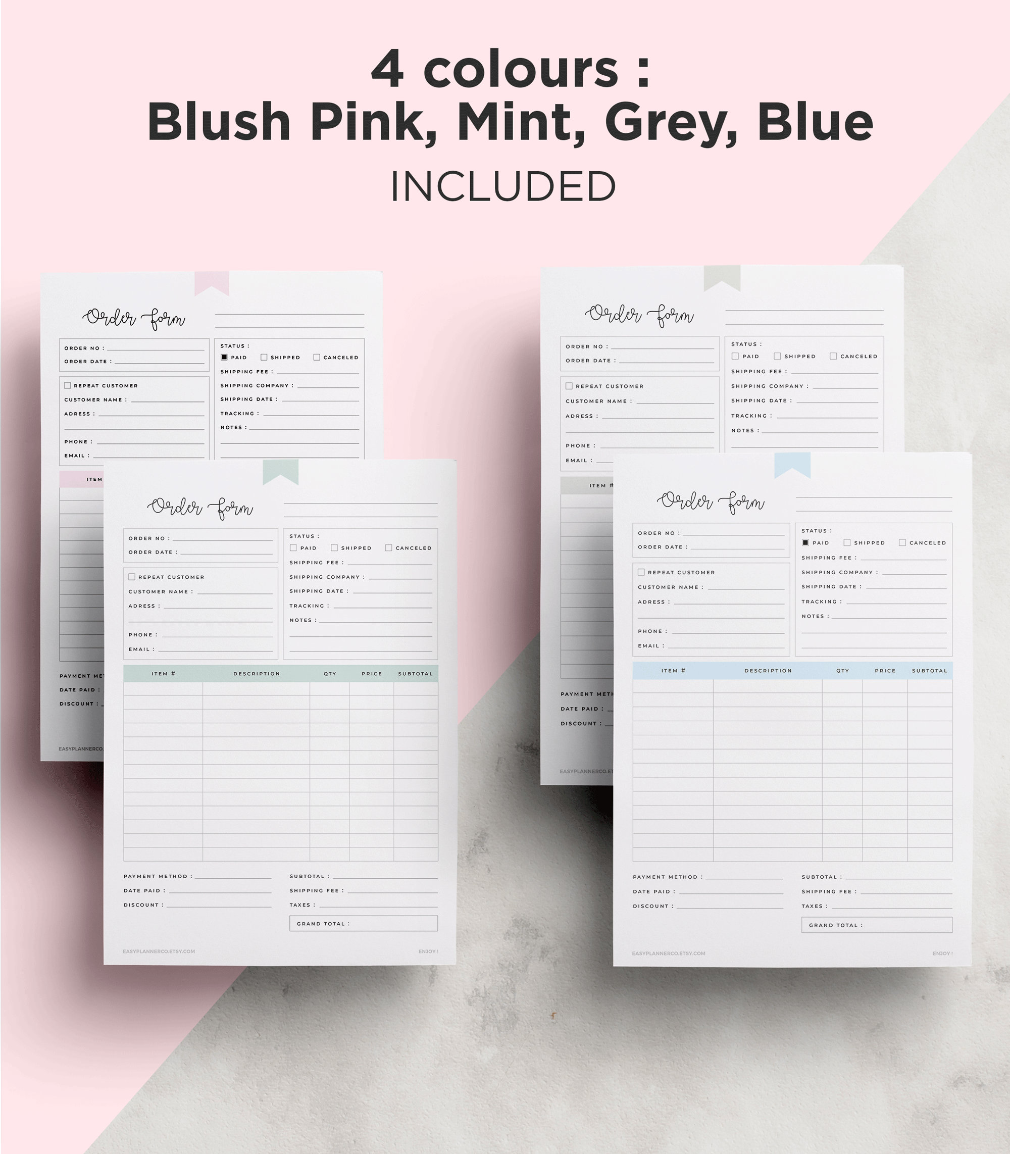 Order Form Editable Order Form Template A5 Order Form Order | Etsy