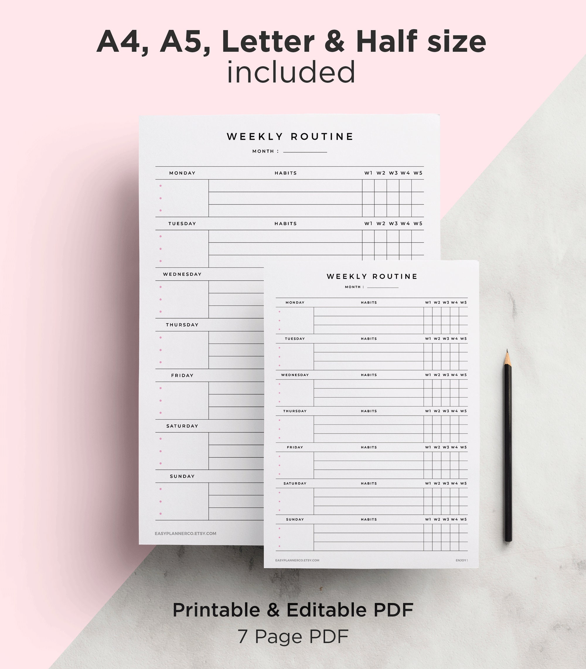 Editable Habit Tracker Printable PDF A5 A4 Letter Planner - Etsy Australia