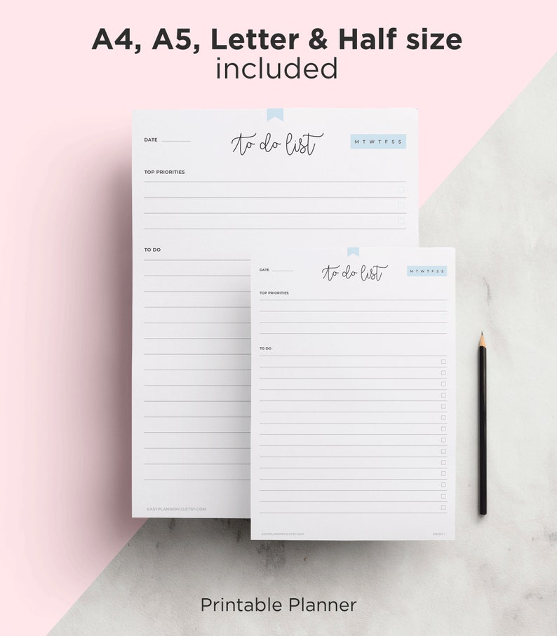 Minimalist to Do List Printable, Half Letter A4 A5 Planner Inserts Etsy