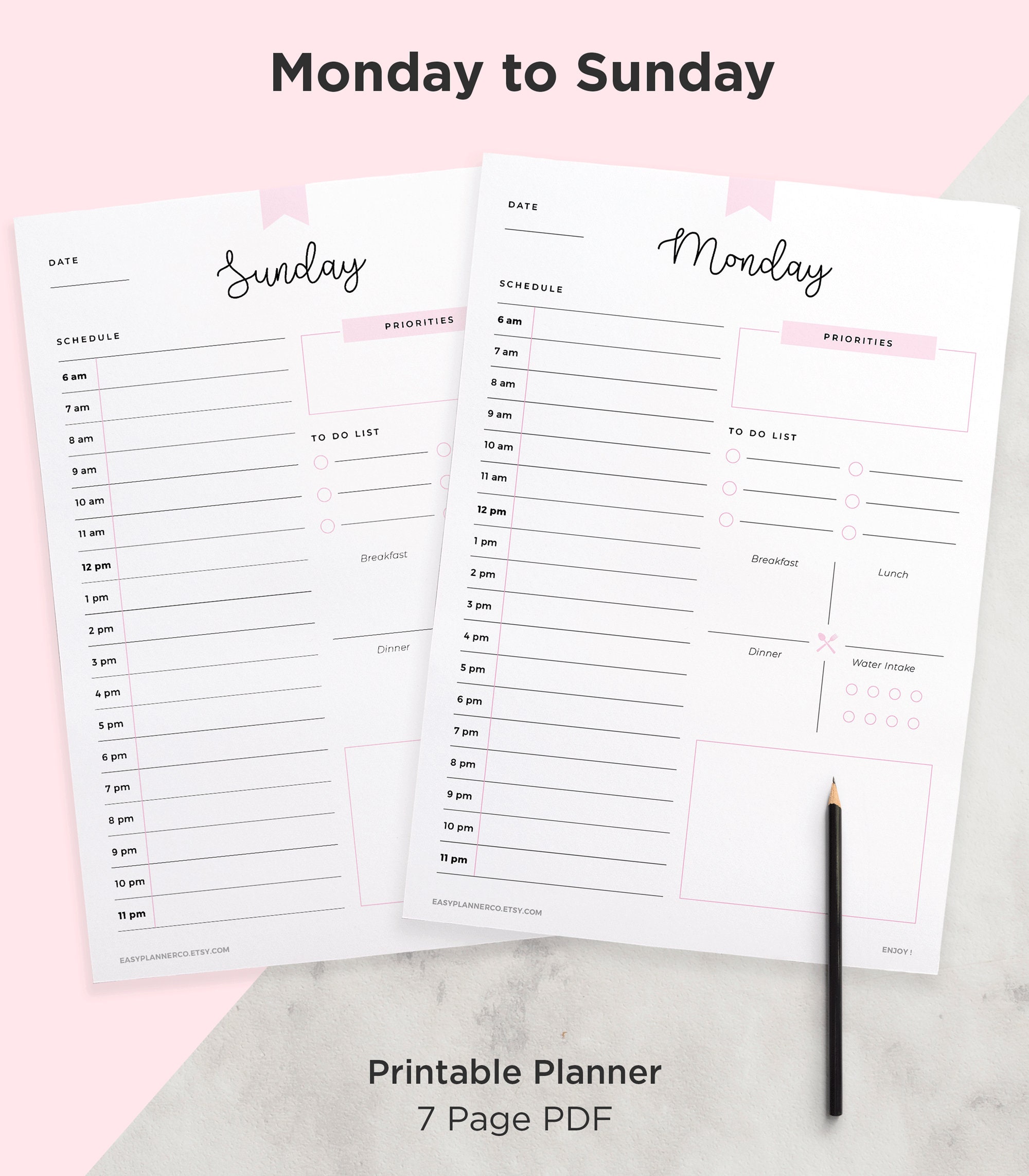 daily planner printable 7 day planner printable planner etsy