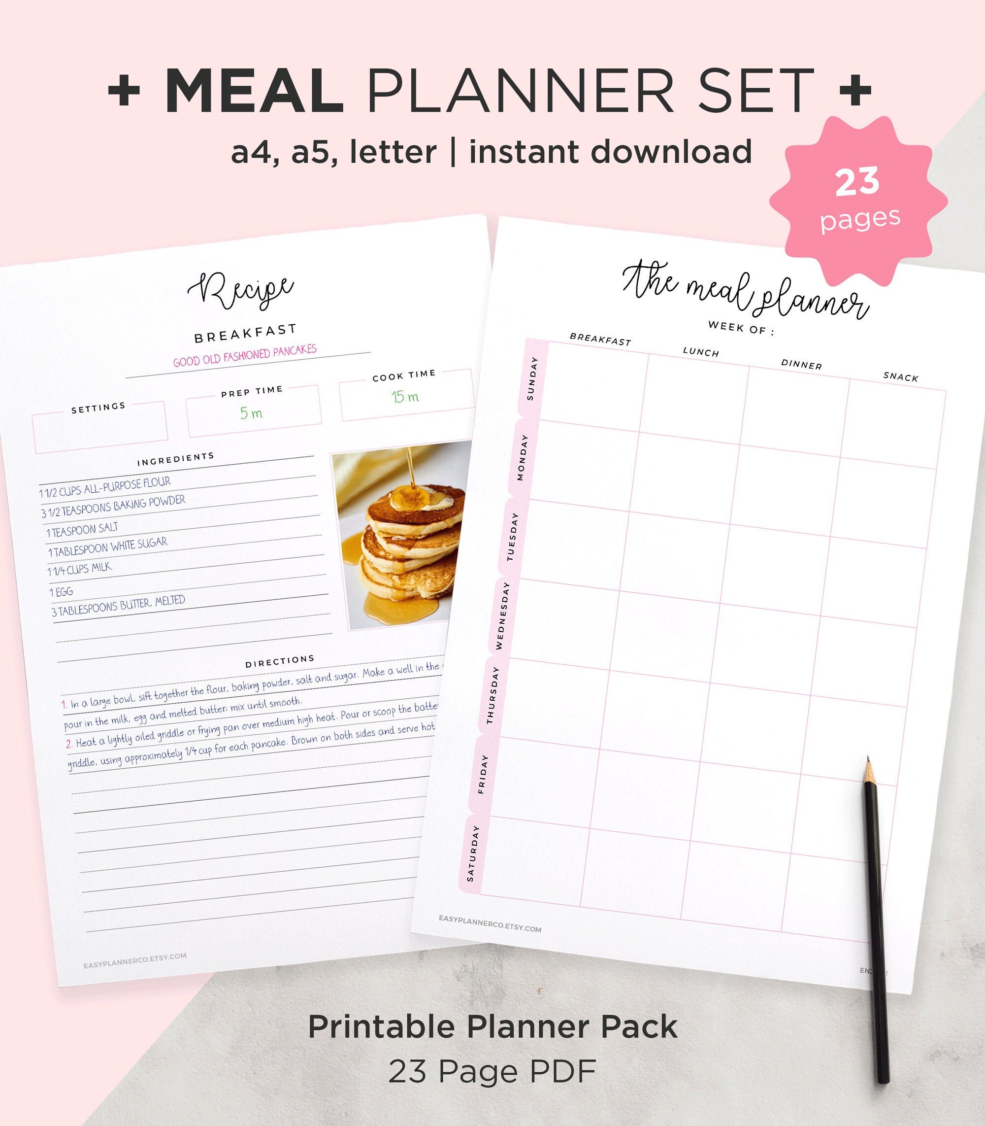 Paper & Party Supplies Paper Grocery List Editable Meal Planner Recipe