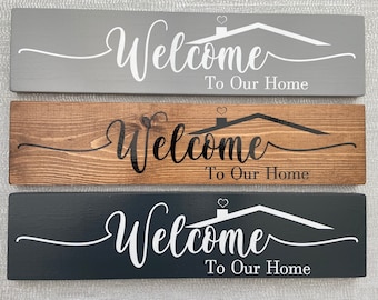 Welcome to our home wooden sign plaque