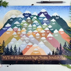 Adirondack High Peaks 46er Scratch off card/Adirondack 46er/Hiking Supplies and Accessories/High Peaks/5 x 7" or 11 x 14"/W/WO bandana