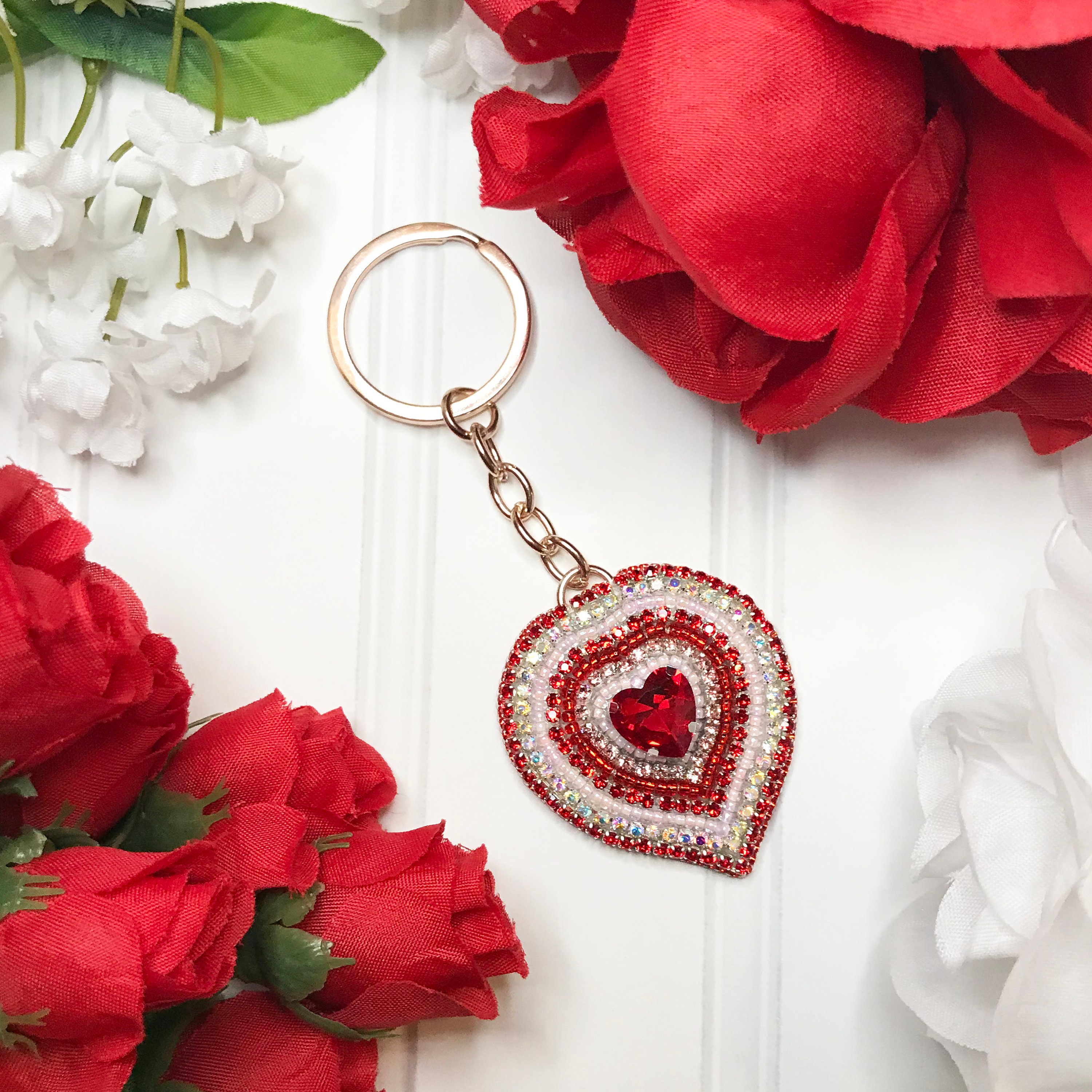 Beaded Heart Keychain Valentine's Day Gift for Her Bead Etsy