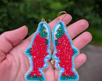 Strawberry Salmon Beaded Earrings (MADE TO ORDER)