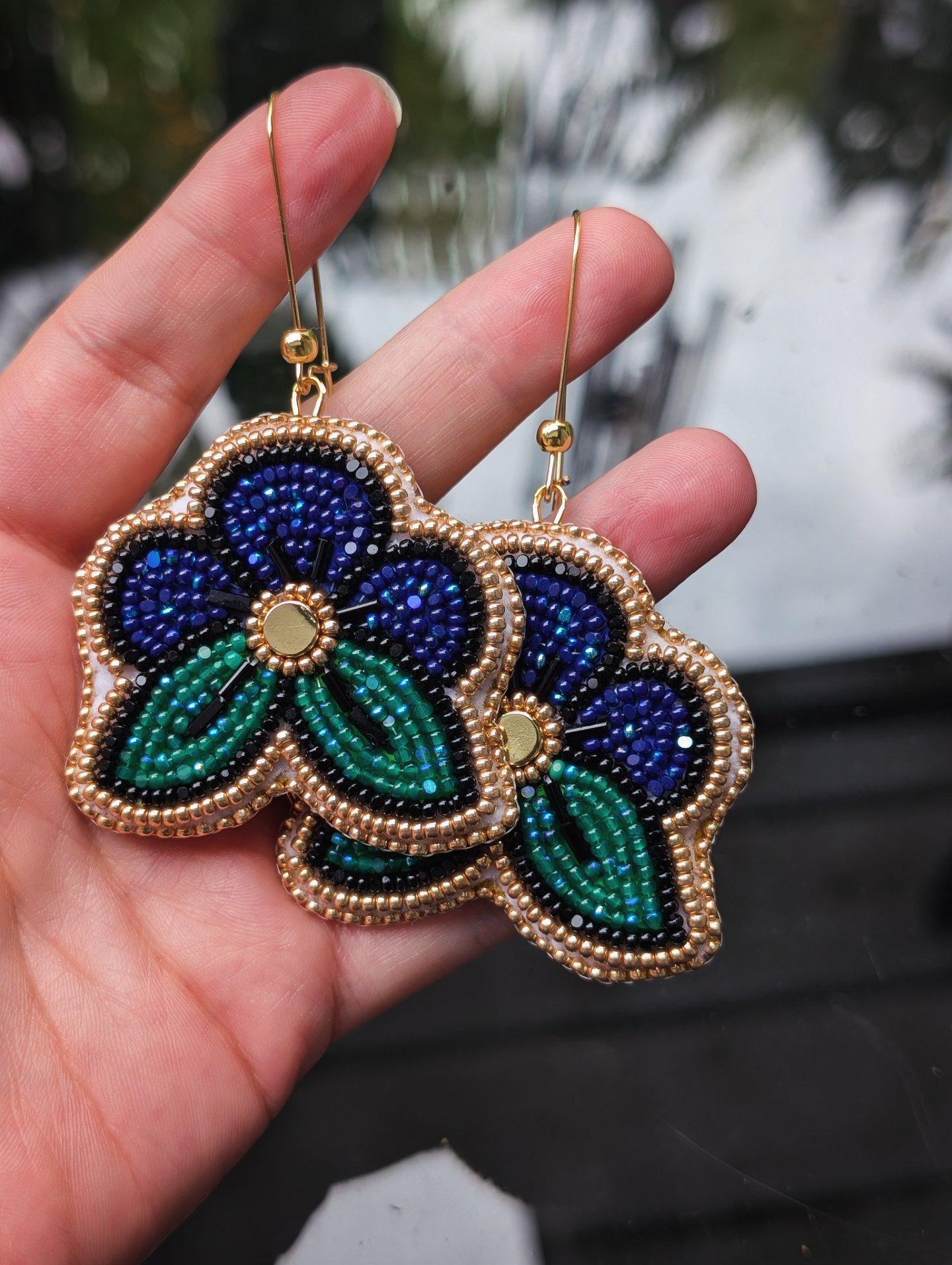 Cree-Metis Florals - Sparkly Blue and Greens (MADE TO ORDER)