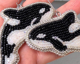 Orca Beaded Earrings - Silver (MADE TO ORDER)
