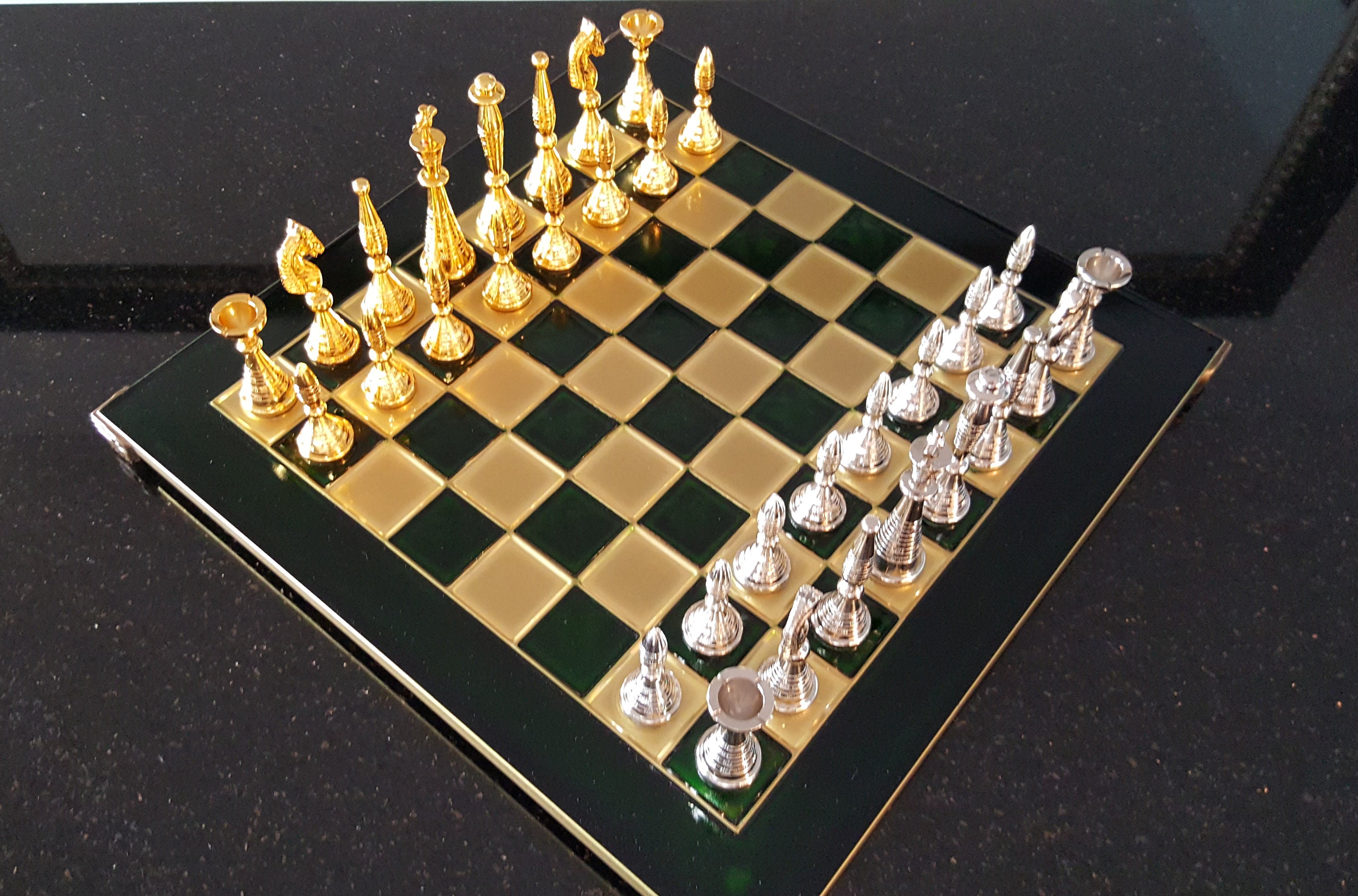 Gold and Silver Solid Brass Chess Set Art Deco Brass Chess Set 
