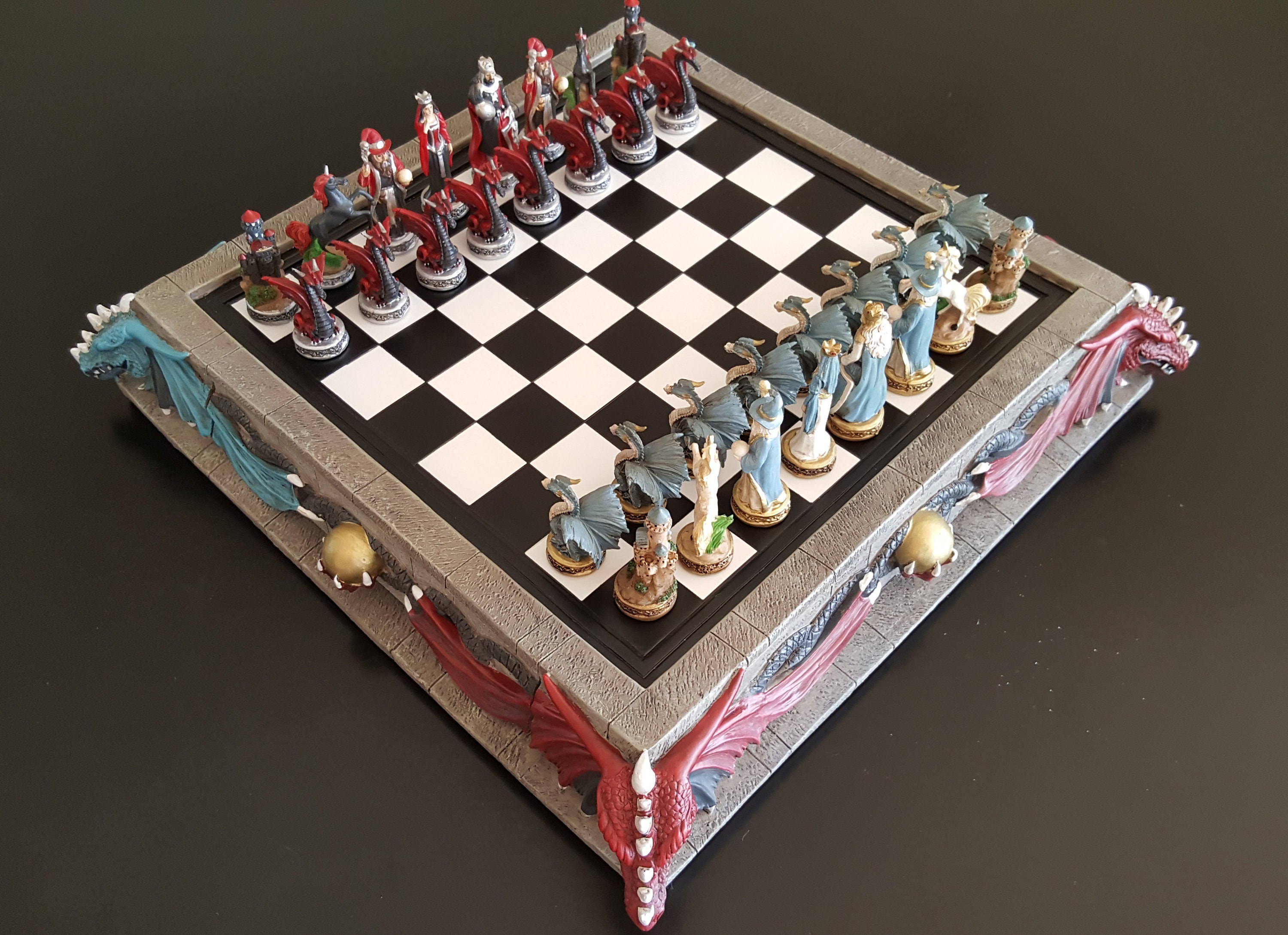 Medieval Fairy Fantasy Chess Board Game Set 3D Woodland Platform Resin  Pewter