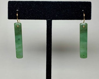 Sierra Jade Earrings // Natural Untreated Mariposa California Nephrite Jade // 14k Gold // Hand Carved // 35th Anniversary