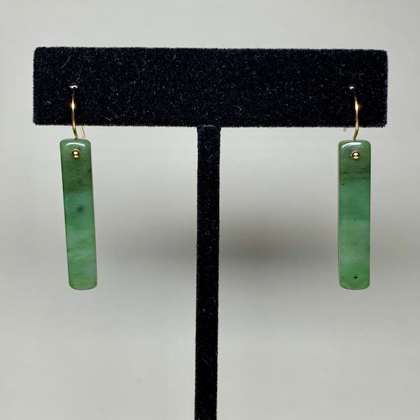 Sierra Jade Earrings // Natural Untreated Mariposa California Nephrite Jade // 14k Gold // Hand Carved // 35th Anniversary