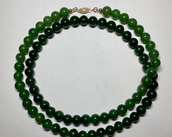 Jade Fade Bead Necklace // 14k Gold // Natural Untreated BC Nephrite Jade // 35th Anniversary