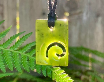 Hand Carved Jade Koru Necklace // Natural Untreated Sierra Nephrite Jade // Adjustable Necklace // 35th Anniversary