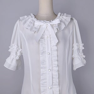 Button Down Chiffon Light Blouse,Chiffon Light Blouse, Ready to ship- White
