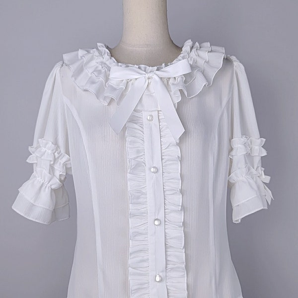White Chiffon Blouse Etsy
