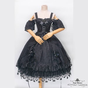 All Black Version, Star Fantasy Dress, Plus Size Friendly, Plus Size Lolita, Night Whisper Lolita, Night Whisper Design