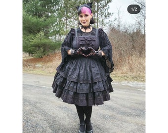 Ready to Ship, Tiered Version All Black Classic Lolita Dress