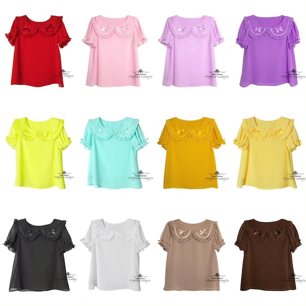 Ready to Ship, Peter Pan Collar Short Sleeve Blouse