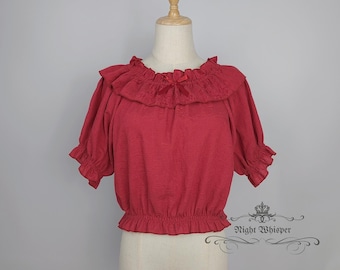 Ready to Ship, Plus Size blouse, Cotton Blouse, Cotton Top, Plus Size Lolita Blouse, Red Color
