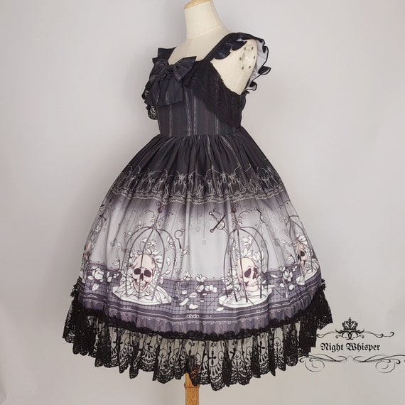 Ready to Ship, Custom Gothic Dress, Plus Size Friendly, Lolita Dress, Sweet Gothic  Dress, Skull in Cage 