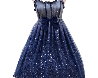 Ready to Ship- Starry Night Dress, Plus Size Friendly, Lolita Dress, Glitter Star & Moon