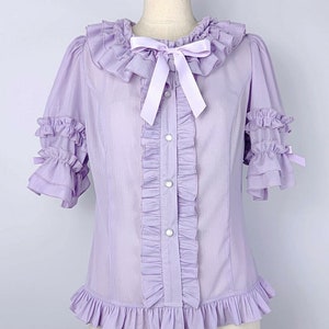 Button Down Chiffon Light Blouse,Chiffon Light Blouse, Ready to Ship- Purple