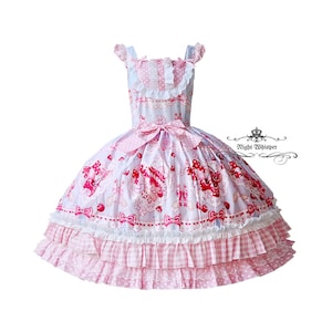 Sweet Cherry Dress- Light Blue x Pink